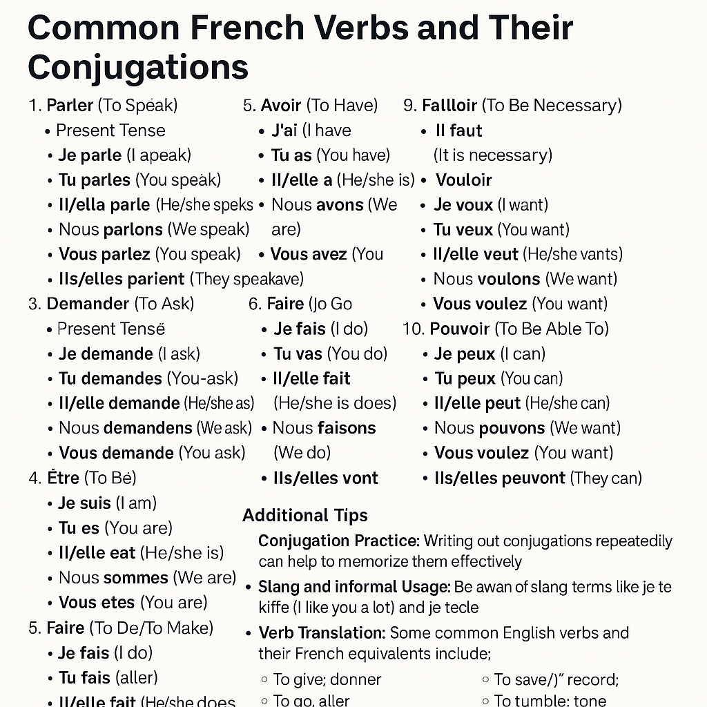 Learn Common French Verbs with Ease: Essential Conjugations, Practical Examples, and Tips to Boost Your French Speaking Skills