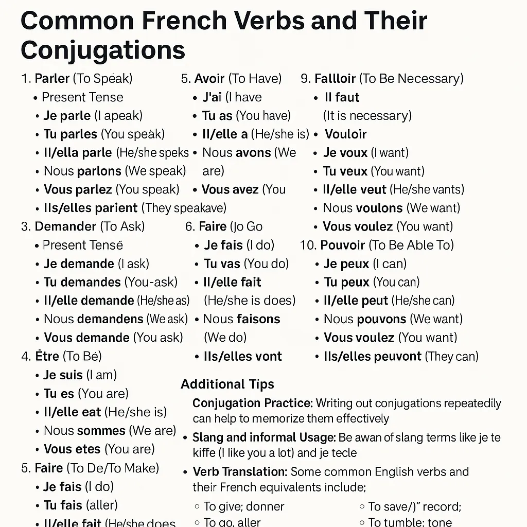 Learn Common French Verbs with Ease: Essential Conjugations, Practical Examples, and Tips to Boost Your French Speaking Skills